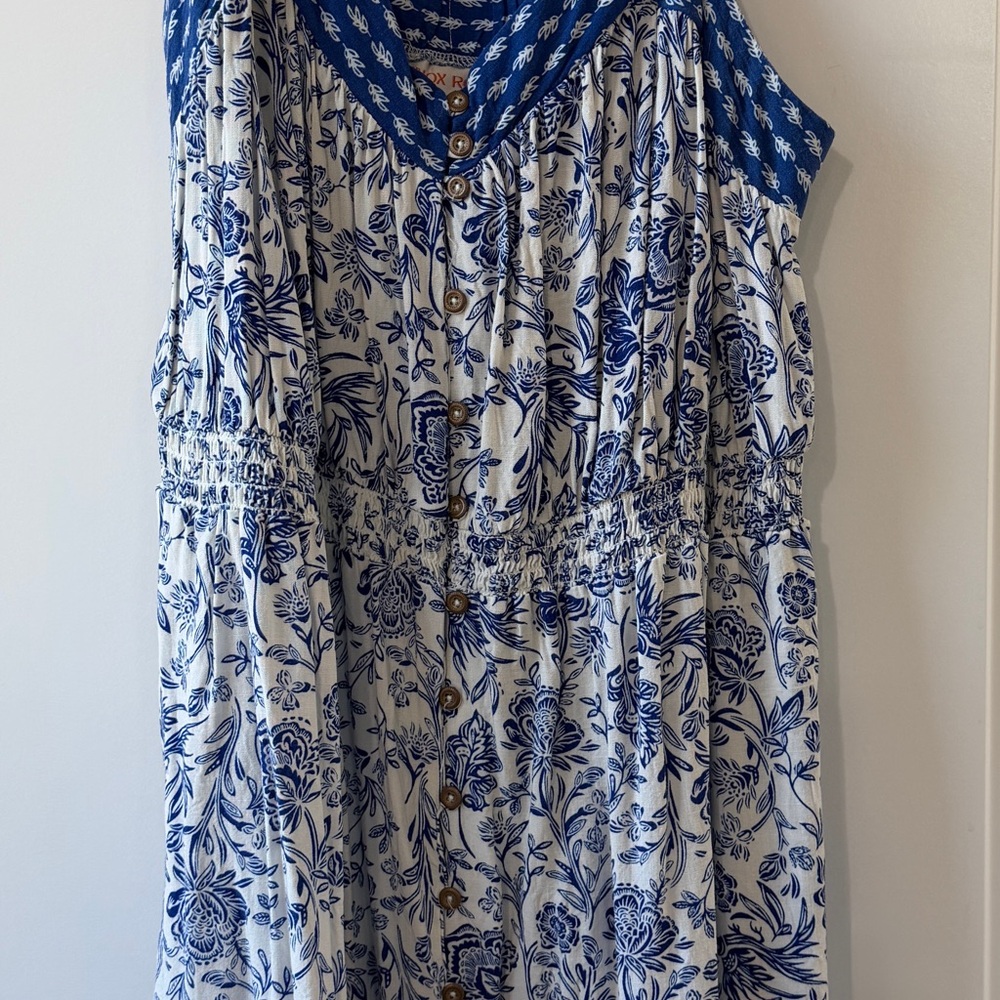 Knox Rose Blue and White Floral Button-Front Dress